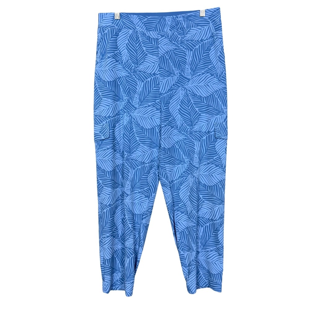Soft‎ Surroundings Pants Womens Medium Blue Tropical Leaf Cargo Joggers Tapered